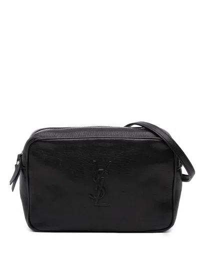 Pre-owned Saint Laurent 2018 Lambskin Monogram Lou Camera Bag Crossbody Bag In Black