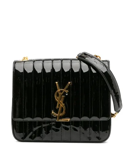 Pre-owned Saint Laurent 2018 Large Patent Vicky Crossbody Bag In Black