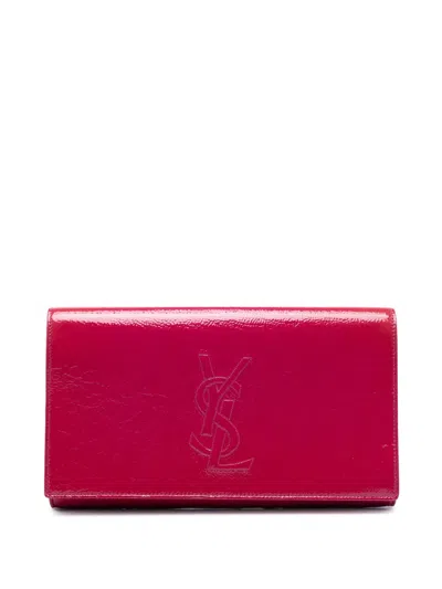 Pre-owned Saint Laurent 2018 Large Textured Patent Belle De Jour Clutch Bag In Pink