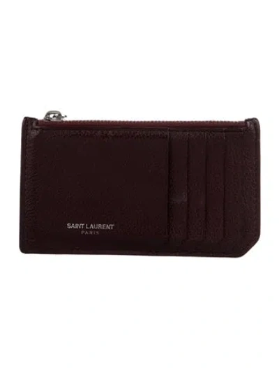 Pre-owned Saint Laurent 2018 Leather Card Holder In Burgundy