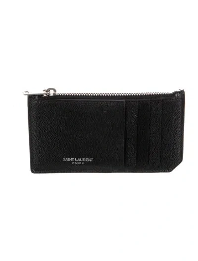 Pre-owned Saint Laurent 2018 Leather Card Holder Wallet In Black