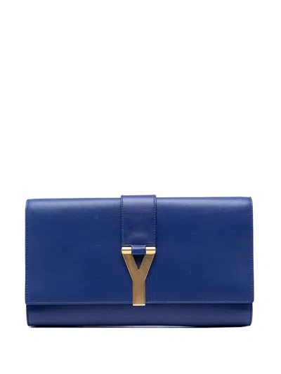 Pre-owned Saint Laurent 2018 Leather Chyc Ligne Clutch Bag In Blue