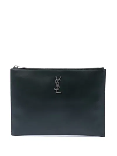 Pre-owned Saint Laurent 2018 Leather Monogram Ipad Case Clutch Bag In 蓝色