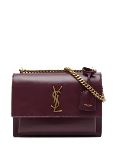 Pre-owned Saint Laurent 2018 Medium Calfskin Monogram Sunset Crossbody Bag In Red