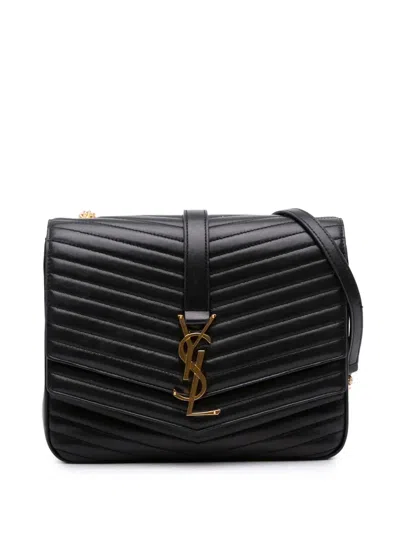 Pre-owned Saint Laurent 2018 Medium Chevron Lambskin Monogram Sulpice Bag Crossbody Bag In Black