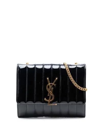 Pre-owned Saint Laurent 2018 Medium Patent Vicky Crossbody Bag In Black