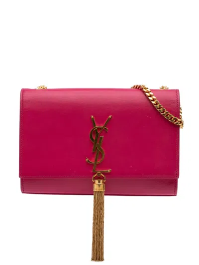 Pre-owned Saint Laurent 2018 Medium Smooth Calfskin Classic Monogram Kate Tassel Crossbody Bag In Pink