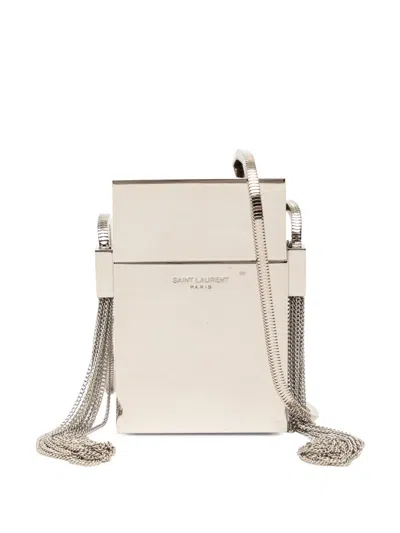 Pre-owned Saint Laurent 2018 Mini Lambskin Smoking Box Crossbody Bag In White