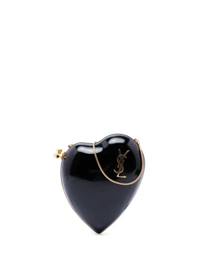 Pre-owned Saint Laurent 2018 Patent Love Box Chain Clutch Crossbody Bag In Black