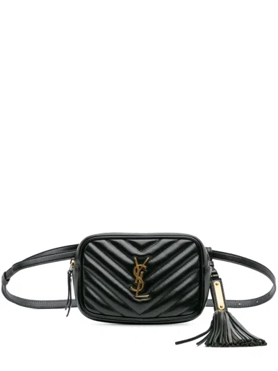 Pre-owned Saint Laurent 2018 Quilted Calfskin Tassel Lou Belt Bag In Black
