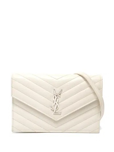 Pre-owned Saint Laurent 2018 Quilted Chain-link Shoulder Bag In White