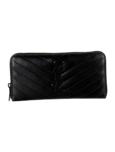 Pre-owned Saint Laurent 2018 Quilted Pattern Continental Wallet In Black