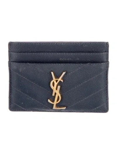 Pre-owned Saint Laurent 2018 Signature Logo Card Holder In Blue