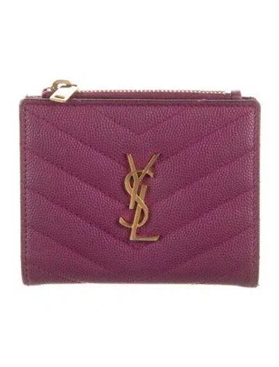 Pre-owned Saint Laurent 2018 Signature Logo Card Holder In Purple