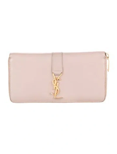 Pre-owned Saint Laurent 2018 Signature Logo Continental Wallet In Pink