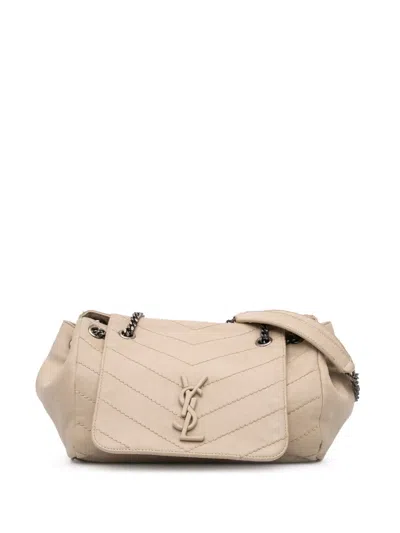 Pre-owned Saint Laurent 2018 Small Chevron Lambskin Monogram Nolita Shoulder Bag In Brown