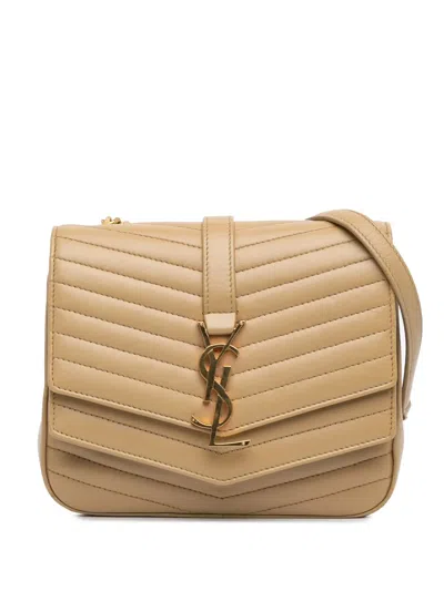 Pre-owned Saint Laurent 2018 Small Chevron Lambskin Monogram Sulpice Bag Crossbody Bag In Brown