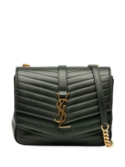 Pre-owned Saint Laurent 2018 Small Chevron Lambskin Monogram Sulpice Bag Crossbody Bag In Green