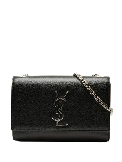 Pre-owned Saint Laurent 2018 Small Grain De Poudre Monogram Kate Crossbody Bag In Black