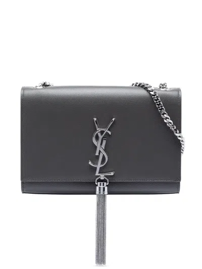 Pre-owned Saint Laurent 2018 Small Grain De Poudre Monogram Kate Tassel Crossbody Bag In Black