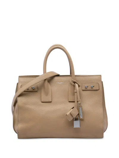 Pre-owned Saint Laurent 2018 Small Grained Calfskin Supple Sac De Jour Satchel In Brown