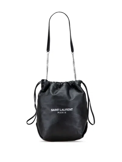 Pre-owned Saint Laurent 2018 Small Lambskin Teddy Bucket Bag In Black