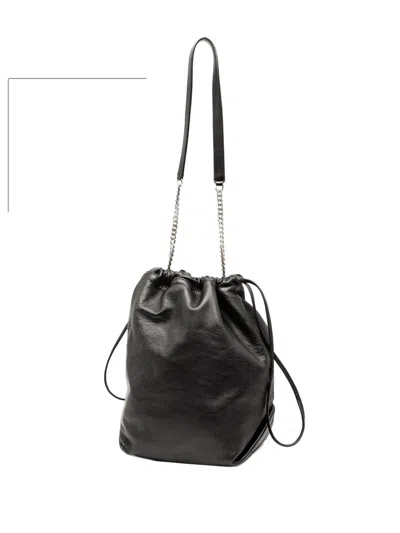 Pre-owned Saint Laurent 2018 Small Lambskin Teddy Bucket Bag In Black