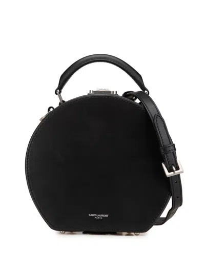 Pre-owned Saint Laurent 2018 Small Leather Mica Hatbox Satchel In Black