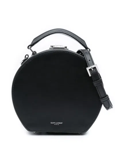 Pre-owned Saint Laurent 2018 Small Leather Mica Hatbox Satchel In Black