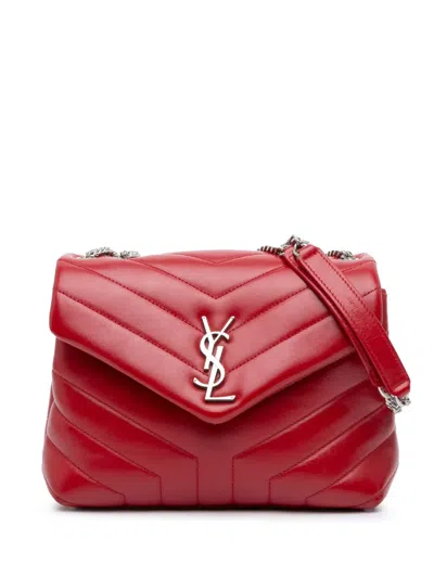 Pre-owned Saint Laurent 2018 Small Leather Monogram Loulou Crossbody Bag In Red