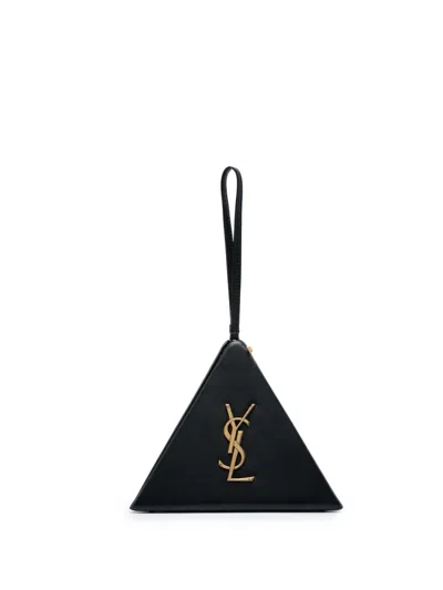 Pre-owned Saint Laurent 2018 Small Leather Pyramid Box Clutch Bag In Black