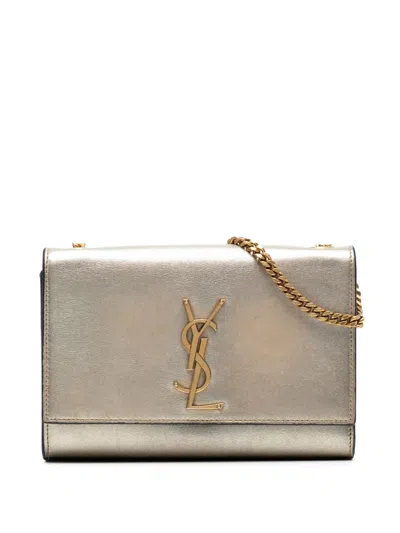 Pre-owned Saint Laurent 2018 Small Metallic Calfskin Monogram Kate Crossbody Bag In Gold