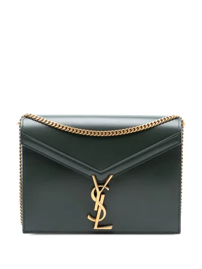Pre-owned Saint Laurent 2018 Smooth Calfskin Monogram Cassandra Clasp Bag Shoulder Bag In Green