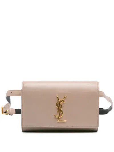 Pre-owned Saint Laurent 2018 Smooth Calfskin Monogram Kate Belt Bag In Brown