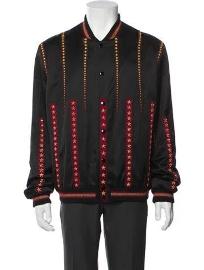 Pre-owned Saint Laurent 2018 Striped Bomber Jacket In Black
