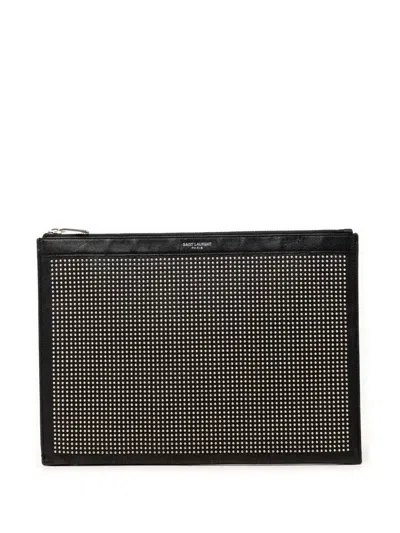 Pre-owned Saint Laurent 2018 Studded Leather Clutch Bag In Black