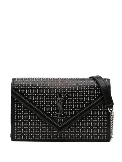 Pre-owned Saint Laurent 2018 Studded Leather Monogram Le Sept Chain Bag Crossbody Bag In Black