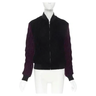Pre-owned Saint Laurent 2018 Teddy Black Purple Diamond Quilted Bomber Jacket Eu44 Xs