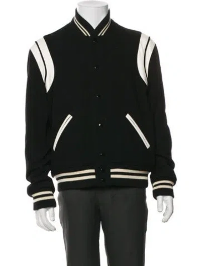 Pre-owned Saint Laurent 2018 Teddy Varsity Bomber Jacket In Black
