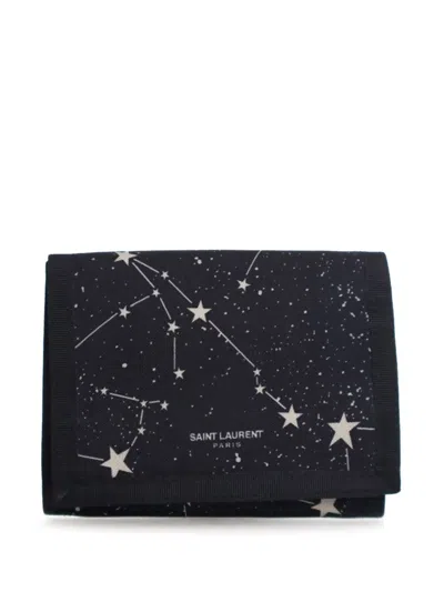 Pre-owned Saint Laurent 2018 Tiny Nylon Constellation Print Wallet Small Wallets In Black
