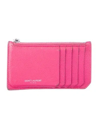 Pre-owned Saint Laurent 2018 Zip Card Case Card Holder In Pink