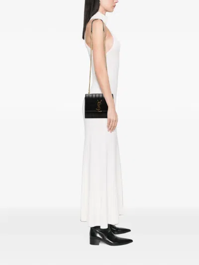 Pre-owned Saint Laurent 2018-2020 Matelasse Lambskin Monogram Vicky Chain Wallet Crossbody Bag In Black