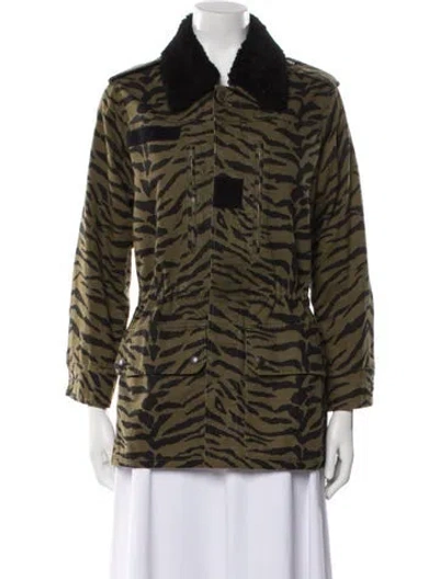 Pre-owned Saint Laurent 2019 Animal Print Faux Fur Jacket In Green