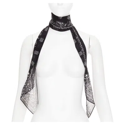 Pre-owned Saint Laurent 2019 Bandana Lavalliere Tie Wool Paisley Print Etamine Long Scarf In Gray