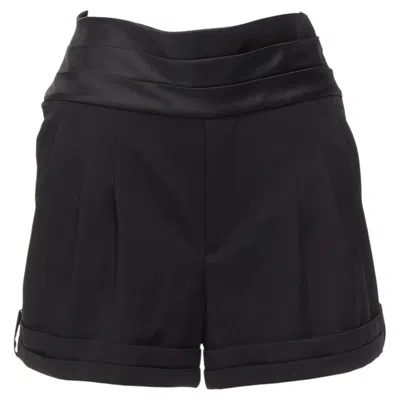 Pre-owned Saint Laurent 2019 Black Virgin Wool Cumberband High Waist Shorts Fr36 S