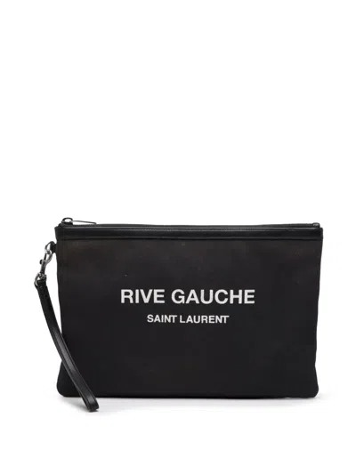 Pre-owned Saint Laurent 2019 Canvas Rive Gauche Clutch Bag In Black