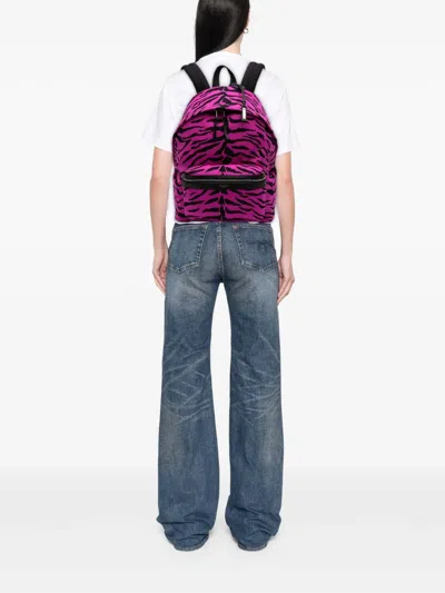 Pre-owned Saint Laurent 2019 Canvas Zebra Print City Backpack In Pink