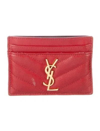 Pre-owned Saint Laurent 2019 Cassandre Card Case Leather Card Holder Card Holder In Red