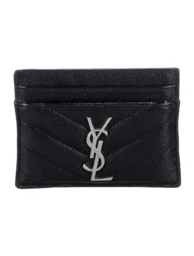 Pre-owned Saint Laurent 2019 Chevron Card Holder In Black