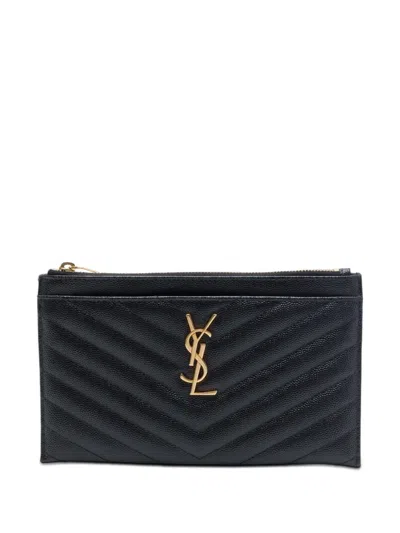 Pre-owned Saint Laurent 2019 Chevron Grain De Poudre Monogram Bill Pouch Clutch Bag In Black